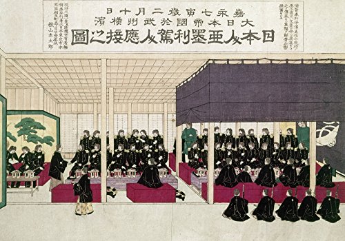 PerryS Expedition To Japan Namerican Commodore Matthew Calbraith Perry And His Men Are Entertained In Yokohama March 1854 Japanese Color Woodcut C1875 Poster Print by (24 x 36)