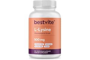 BESTVITE Filler-Free L-Lysine 500mg (240 Veg Capsules) - Vegan - No Stearates or Fillers - Non GMO - Gluten Free - No Dicalcium Phosphate - Amino Acid Supporting Skin, Lip & Immune Health*
