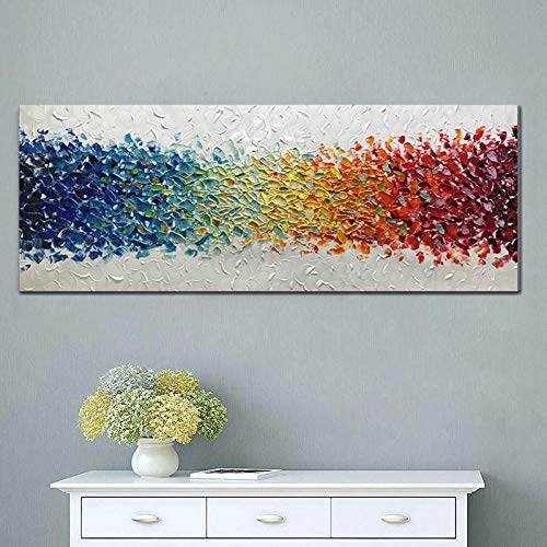 Amei Art Paintings,24x60Inch 3D Hand-Painted Colorful Abstract Frameless Canvas Paintings Contemporary Artwork Simple Modern Home Decor Wall Art Large Oil Painting