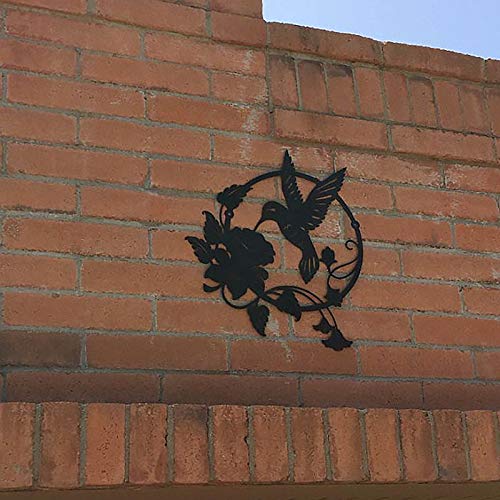 wSelio Metal Hummingbird Flower Wall Art Decor, Inspirational Wall Decor Sculpture Hanging Indoor Outdoor for Home, Bedroom, Living Room, Office, Garden (A-25x25cm)