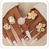 LKingel 3-12PCS Gold Chunky Rings For Women 14K Gold Plated Stacking Ring Set Open Dome Knuckle Rings Adjustable Chunky Signet Rings Irregular Skeleton Geometric Stacking Ring Set