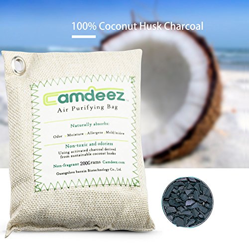 4 Pack Camdeez Natural Air Purifying Bags, Gym Bag & Shoe Deodorizer, Activated Bamboo Charcoal Purifying Bag, Air Freshener, Odor Eliminator, Odor Absorber for Car Pet Litter Fridge Closet 200g x 4 P
