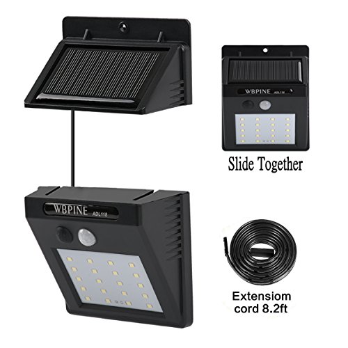 Solar Lights,20 LED Outdoor Solar Motion Sensor Lights(with 8ft Connection Cord) Waterproof Exterior Security Wall Light for Patio,Deck,Yard,Garden,Path,Home,Driveway,Stairs(1Pack)
