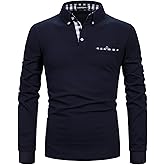 LUJENGEFA Mens Polo Shirts Long Sleeve Casual Plaid Collar Golf Shirt for Men Slim Fit Cotton Polo T Shirts Top