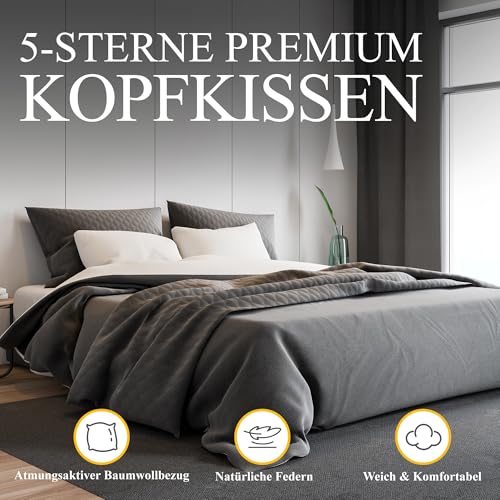 Orange Wave Pillow 80 x 80 cm Feather Pillow - 3-Chamber Down Pillow 80 x 80 cm, Pillow with Down and Feathers, Bed Pillow, RDS & Oeko-Tex, Double Combination of Softness and Support