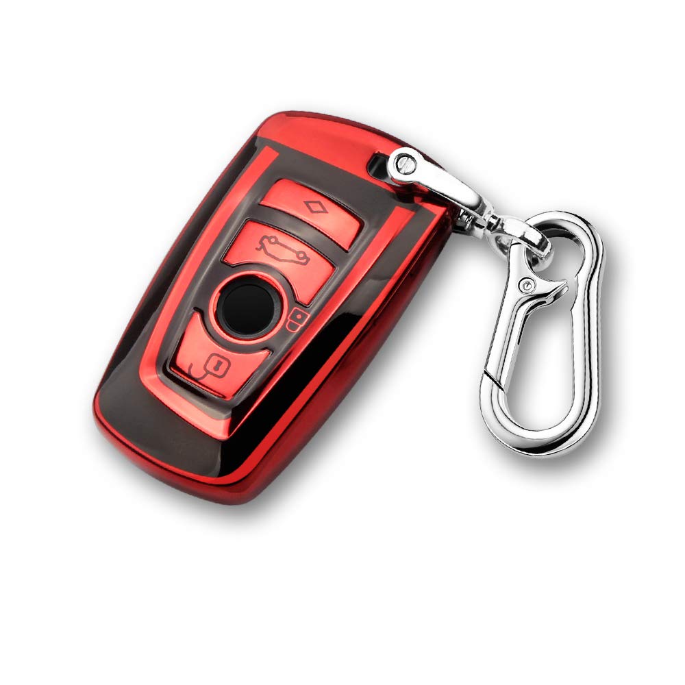 QBUC Car Key Full Cover for BMW - Soft TPU Anti-dust Protection Case Shell for Keyless Remote Control Smart Car Key - BMW 1/2/3/4/5/6/7 Series and X3 X4 M2 M3 M4 M5 M6 GT3 GT5 (A-Red)