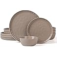 Famiware Mars Plates and Bowls Set, 12 Pieces Dinnerware Sets, Dishes Set for 4, Cinnamon Brown