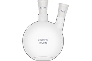 Labasics 2 Neck Flat Bottom Boiling Flask, 24/40 Joint, Borosilicate Glass, Heat Resistant for Distillation and Laboratory Ex