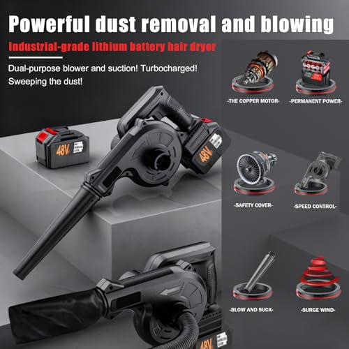 Leaf Blower Cordless with 2 Batteries&Charger,Battery Powered 2-in-1 Electric Leaf Blower,Portable Lightweight Handhold Blowers for Blowing Leaves,Patio Cleaning,Lawn Care,Car,Computer Host (Black)