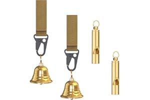 KCRYGOGO Solid Brass 1.5" Loud Bear Bells for Hikers,with Silencer and Emergency Whistle for Hiking, Biking, Fishing, Rock Cimbing (2 Sets)