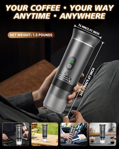 CTOBY Portable Coffee Machine,Compatible with Grounds & Capsules,for Travel,LED Display,20 Bar,Compatible with Coffee Grounds&Capsules (Ns&DG) for Travel, Camping, Hiking, Office