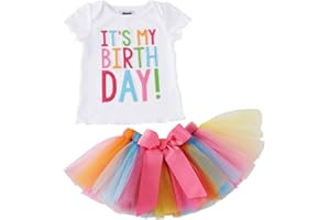 SAYOO Girls'It's My Birthday Print Shirt Tutu Skirt Dress Outfit Set