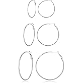 Stainless Steel Large Hoop Earrings,316L Lightwight Hoop Earrings Set for Women 3/4/5 Pairs 20-50mm