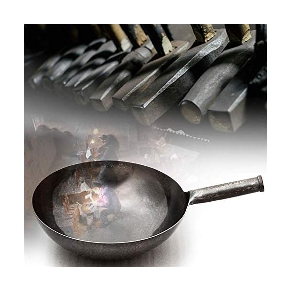 Stir Fry Pan, Hand Hammered cast Iron woks with Wooden lid Carbon Steel
