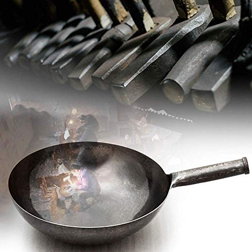 Stir Fry Pan, Hand Hammered cast Iron woks with Wooden lid Carbon Steel