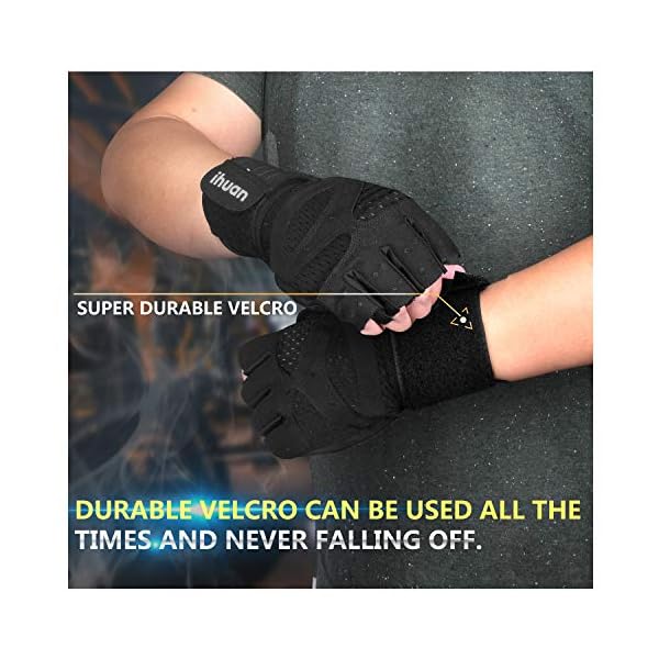 ihuan Ventilated Weight Lifting Gym Workout Gloves with Wrist Wrap Support for Men & Women, Full Palm Protection, for Weightlifting, Training, Fitness, Hanging, Pull ups - Image 7