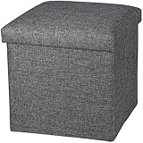 NISUNS OT01 Linen Folding Storage Ottoman Cube Footrest Seat, 12 X 12 X 12 Inches (Linen Gray)