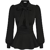 GRACE KARIN Women's 2025 Long Sleeve Peplum Dressy Shirt Office Bow Tie Work Blouses Tops Smocked Waist