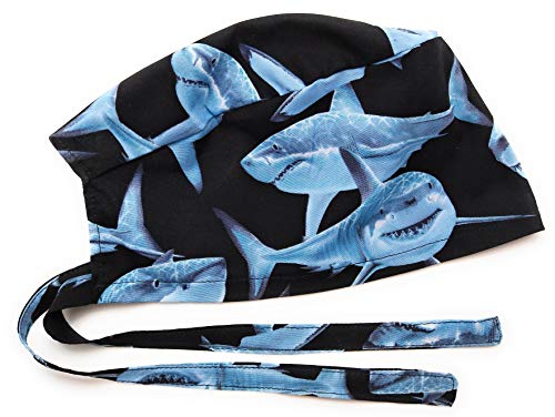 Scrub Hat Great White Sharks Ocean Summer Cotton Fabric Nurse Cap ER Skull Do-Rag - Thumbnail 4