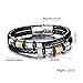 ANUIMOAR Mens Leather Bracelet Stainless Buckle Multi-layer Braided Wrist Cuff Fashion Bangle 8.67inch Gold