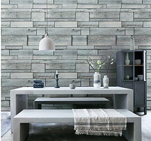 Birwall 8EO38 Grey Blue Wood Panel Wallpaper Wallcoverings Wall Mural, 20.8" x 393.7",Blue/Gold