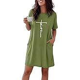 CHICME Nightgowns for Women Short Sleeve Sleep Shirts Casual Loose Printed Sleep Dress Soft Sleepwear with Pockets