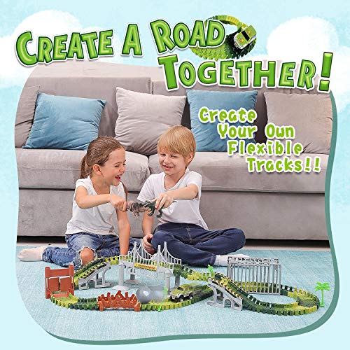 image for Veken Slot Car Race Track Set 2 Dinosaurs, 1 Race Car Toy, Cage, Ball,