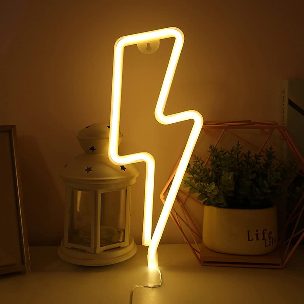 Bipily LED Lightning Shape Neon Sign Light Art Decorative Lights Wall Decor for Baby Room Christmas Wedding Party Supplies-Yellow Lightning