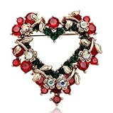 Valdler Heart-Shaped Red Wreath Crystal Brooch Pin for Christmas Theme Party Decoration Gift