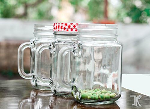 Funkyden Glass Mason Jar With Red And White Checkered Lid For Storage And Party Favors, 500 Ml, Pack Of 2