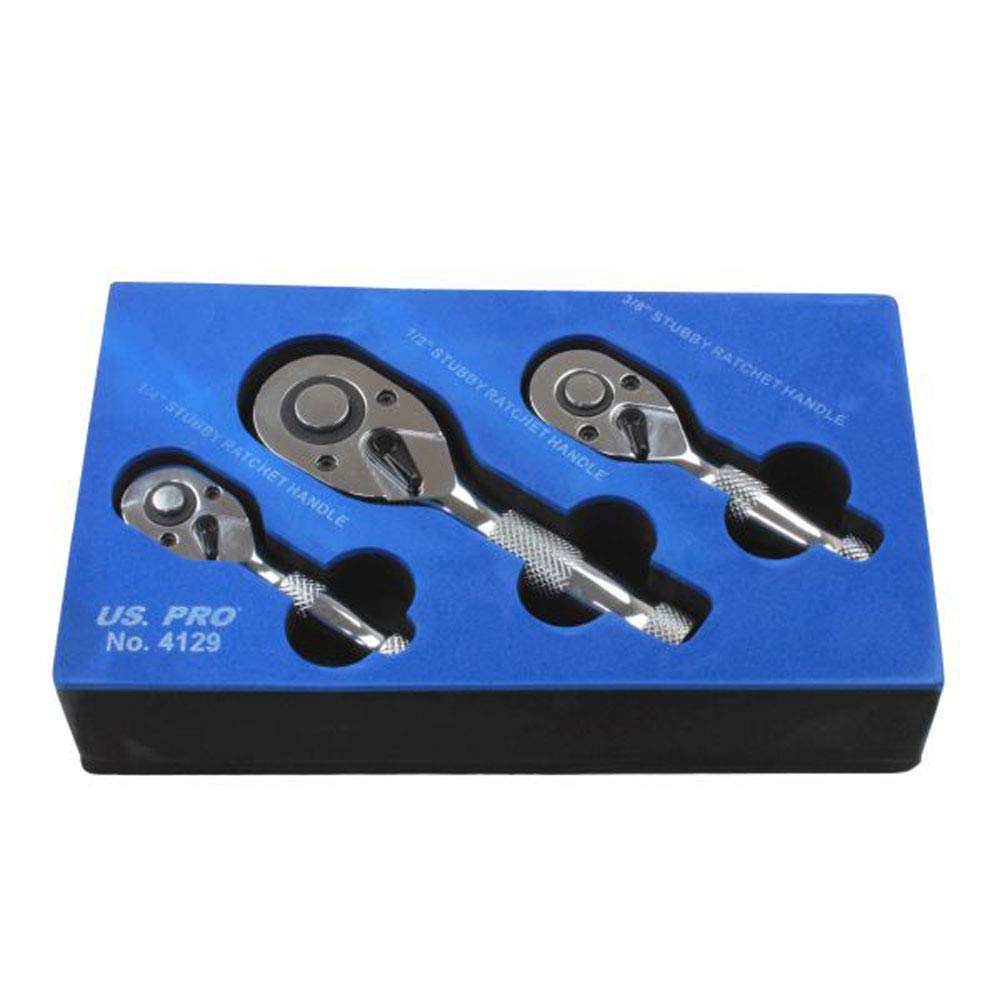 US PRO B4129 Mini Ratchet Spanner Ratchet Short 1/4 "3/8" 1/2 Stubby 3 Piece Set