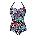 Roybens 50s Women Retro Floral Skull One Piece Swimsuit Pin Up Monokinis Swimwear
