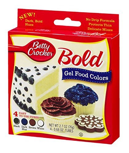 Betty Crocker Gel Food Colors Bold Black, Dark Blue, Brown, White - 4 CT