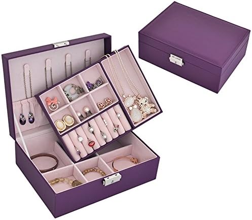 NirongLavie 2-layer Small Square Leather Jewelry Travel Organizer Box with Lock