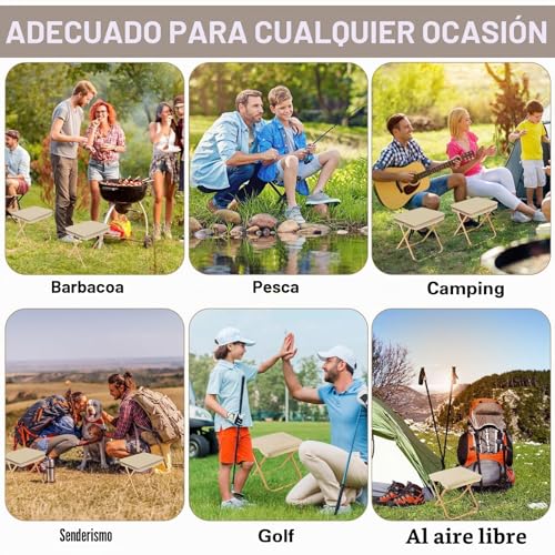 Muyohix Small Portable Folding Stool, Outdoor Folding Stool, Portable Folding Chair, Folding Stool for Camping, Hiking, Barbecue, Golf (Khaki)