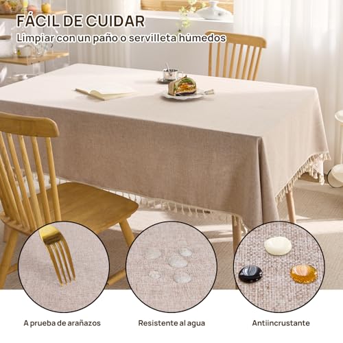 JoalGfda Mantel de Lino Impermeable al Aceite y Resistente a Las Manchas, Estilo Borla, Adecuado para la decoración de la Mesa Familiar Fiesta de Vacaciones etc (Color té lechoso)