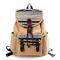Douguyan Women Floral Print Casual Canvas Backpack Rucksack Classical School Backpacks Brown 137