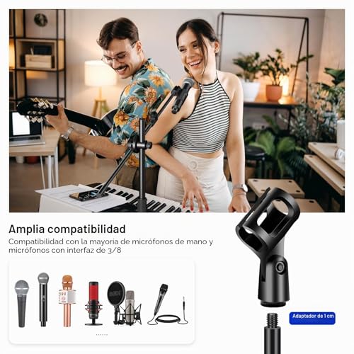 Aokeo Microphone Stand, Microphone Stand Floor, with Adjustable Tripod, Bag, Tablet Stand, Suitable for Any Microphone, Show, Singing, Speech