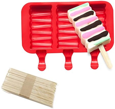 Silicone ICE POP Mold,ice cream mould set,silicone ice pop molds popsicle,Pack of 3 Cavities Silicone Ice Cream Mold with 20 Wooden Sticks and Silicone Lid,DIY with cover silicone ice cream mould
