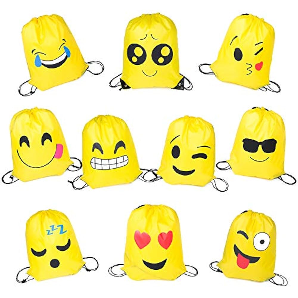 Pack Of 10 Emoji Bags Drawstring Backpacks Theme Party Favors Supplies Toys " eBay
