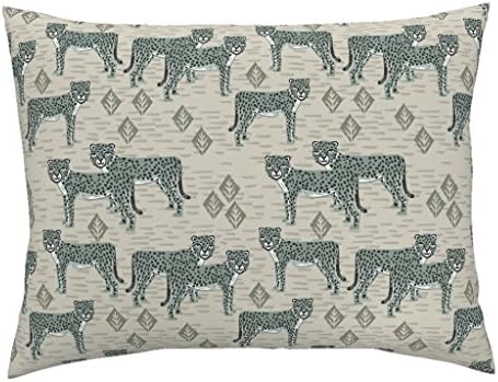 Cheetah Animal Safari Block Print Pattern Euro Knife Edge Pillow Sham Cheetah - RAF Blue by Andrea Lauren 100% Cotton Sateen