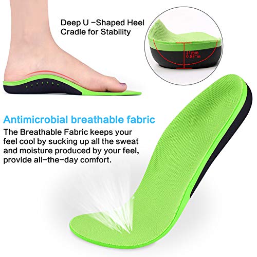Shoe Insoles, MIBOTE 2 Pairs Arch Support Orthotic Shoes Insert Insoles Sports Gel Plantar Professional Fasciitis Insoles for Men/Women - Relieve Foot Pain (Green,M)