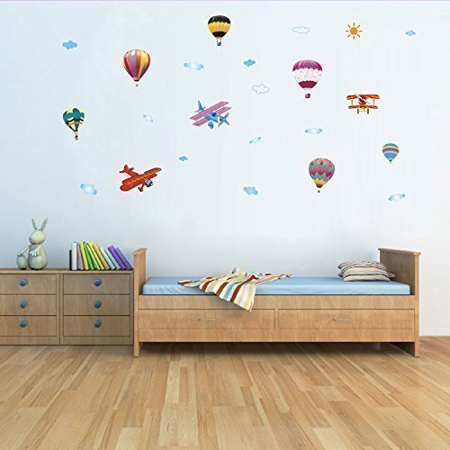 Walplus Wall Stickers Sky Transport Removable Self-Adhesive Mural Art Decals Vinyl Home Decoration DIY Living Bedroom Office Décor Wallpaper Kids Room Gift, Multi-colour