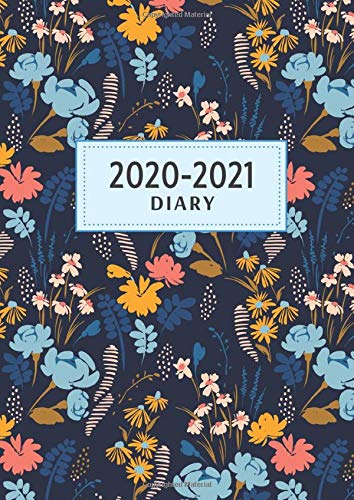 2020-2021 Diary: August - July with UK Holidays | A4 Week to View | Navy Blue Floral Cover (Academic Diary 2020-2021 UK)
