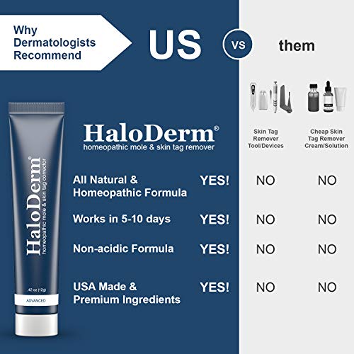 HaloDerm Advanced Skin Tag Remover & Mole Remover - All Natural Skin Tag Cream - Remove up to 10 Skin Tags (FAST Results In As Little As 3-5 Applications) - Industry Leading Safe & Effective Formula -