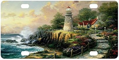 Lighthouse Sea Landscape Buildings Strong And Durable Aluminum Car Metal License Plate Frame for Women/Men Four Holes Tag 12" X 6"
