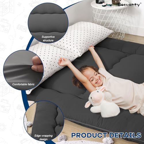 Beauenty Japanese Floor Mattress, Roll Up Quilted Bed Futon Mattress, Thicken Sleeping Pad, Portable Daybed Guest Bed,120 * 200CM Black(Style 2)