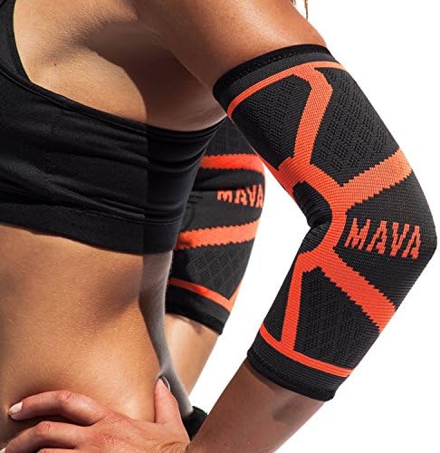 Mava Sports Knitted Elbow Sleeves Recovery Compression (Pair) - Support for Workouts, Weightlifting, Arthritis, Tendonitis, Tennis and Golfer's Elbow - Athletic Elbow Compression Sleeve