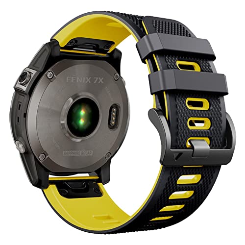 ahayo Silicone Watch Strap for Garmin Fenix 7X / Fenix 6X / Fenix 5X / Enduro, Quick Fit 26mm Soft Breathable Sport Waterproof Wristband for Garmin Tactix Delta/Descent Mk2i (Black Yellow) โ image 1