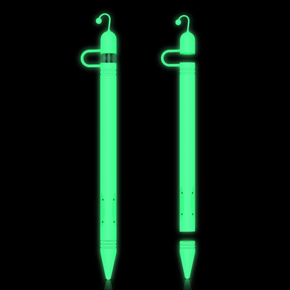 ZALU Silicone Case Set Sleeve Skin Pocket Cover Accessories Compatible for Apple Pencil, Soft Grip Pouch with Charging Cap Holder and Protective Nib Cover (Night Glow)